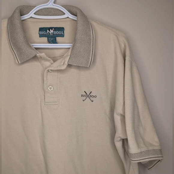 Vintage Big Dogs Collared Cream Textured Fabric Golf Polo Men's XL - Picture 3 of 8